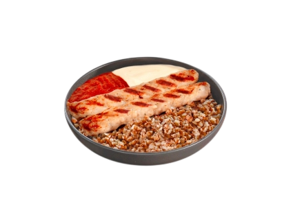 Каша с колбасками гриль